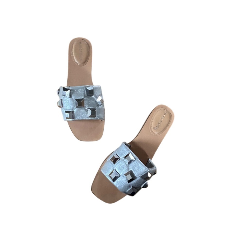 Marc Fisher Bamer silver studded Woman's Sandals bling slip‎ on unique slides